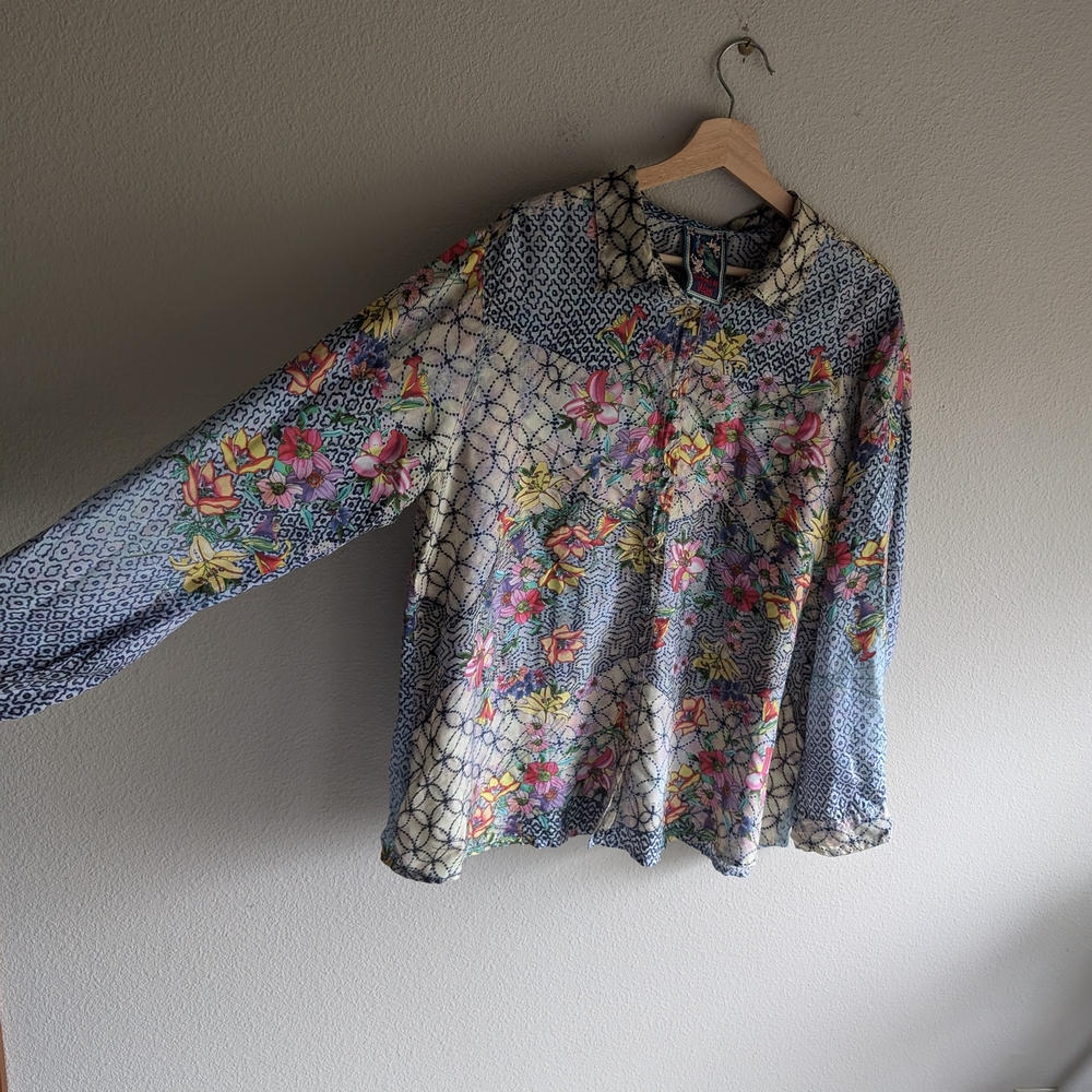 Johnny Was Floral Patterned Long Sleeve Blouse